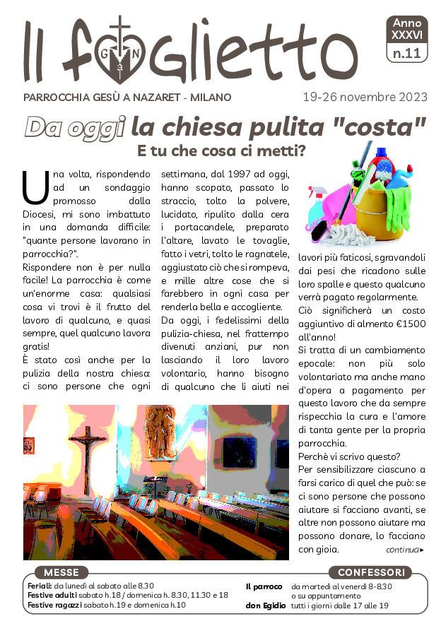 thumbnail of N11 – 19/11/2023 – Da oggi la chiesa pulita “costa”