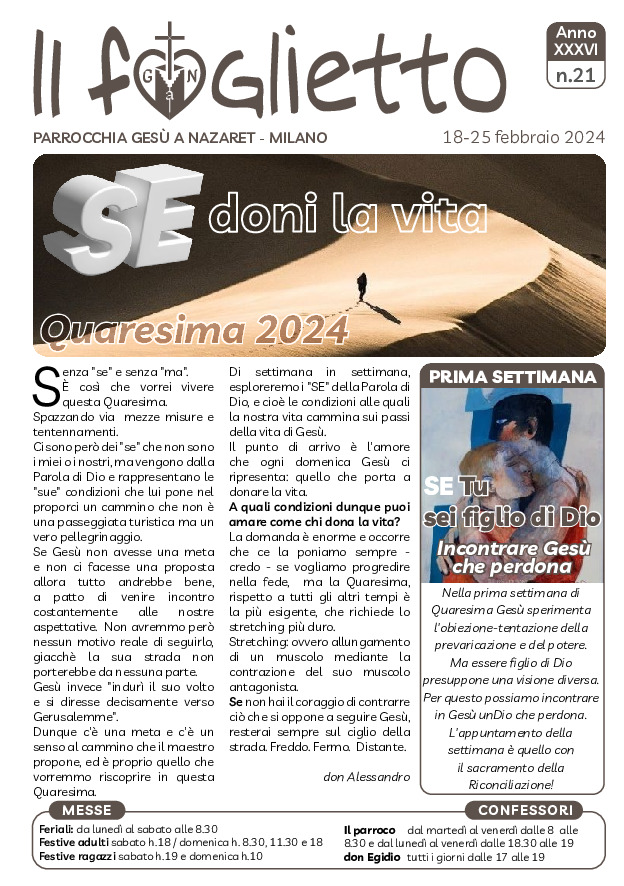 thumbnail of N21 – 18/2/2024 – Quaresima 2024: SE doni la vita