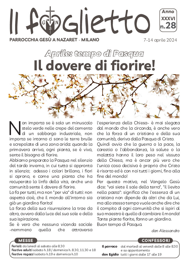 thumbnail of N28 – 7/4/2024 – Il dovere di fiorire – Suor Maristella e il dono della comunità