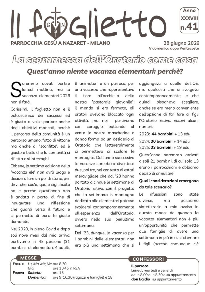 thumbnail of N41 – 28/6/2026 – La scommessa dell’Oratorio come casa